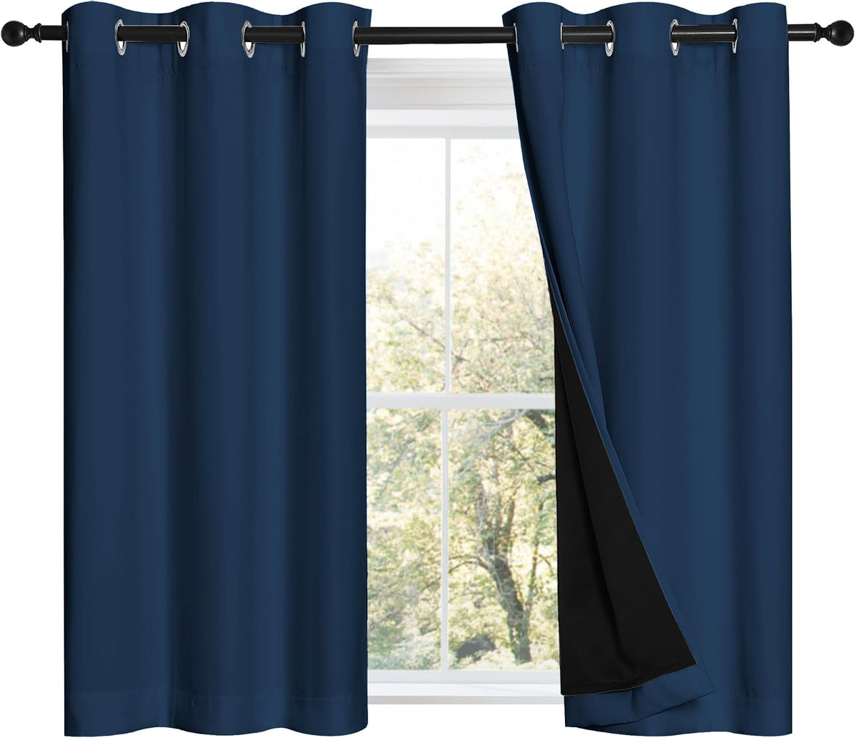 NICETOWN 100% Blackout Short Curtains with Black Liners, 2 Panels, 37" W...