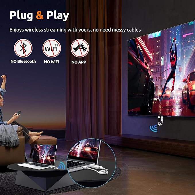 Wireless HDMI Transmitter and Receiver 328FT/100M, 2.4G+5G Plug & Play Wi...