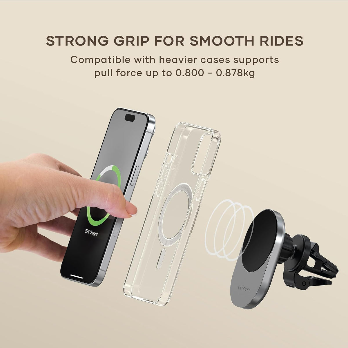 Satechi Qi2 Wireless Car Charger, 15W Fast Charging