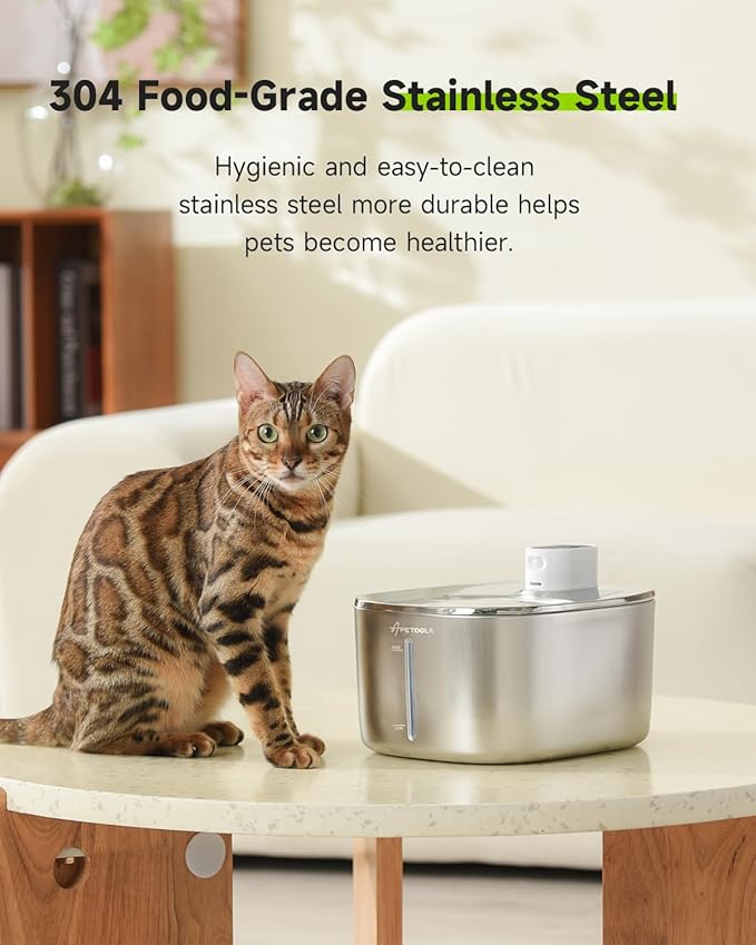 Cat Water Fountain Stainless Steel, 152oz/4L Wireless Pet Fountain Battery