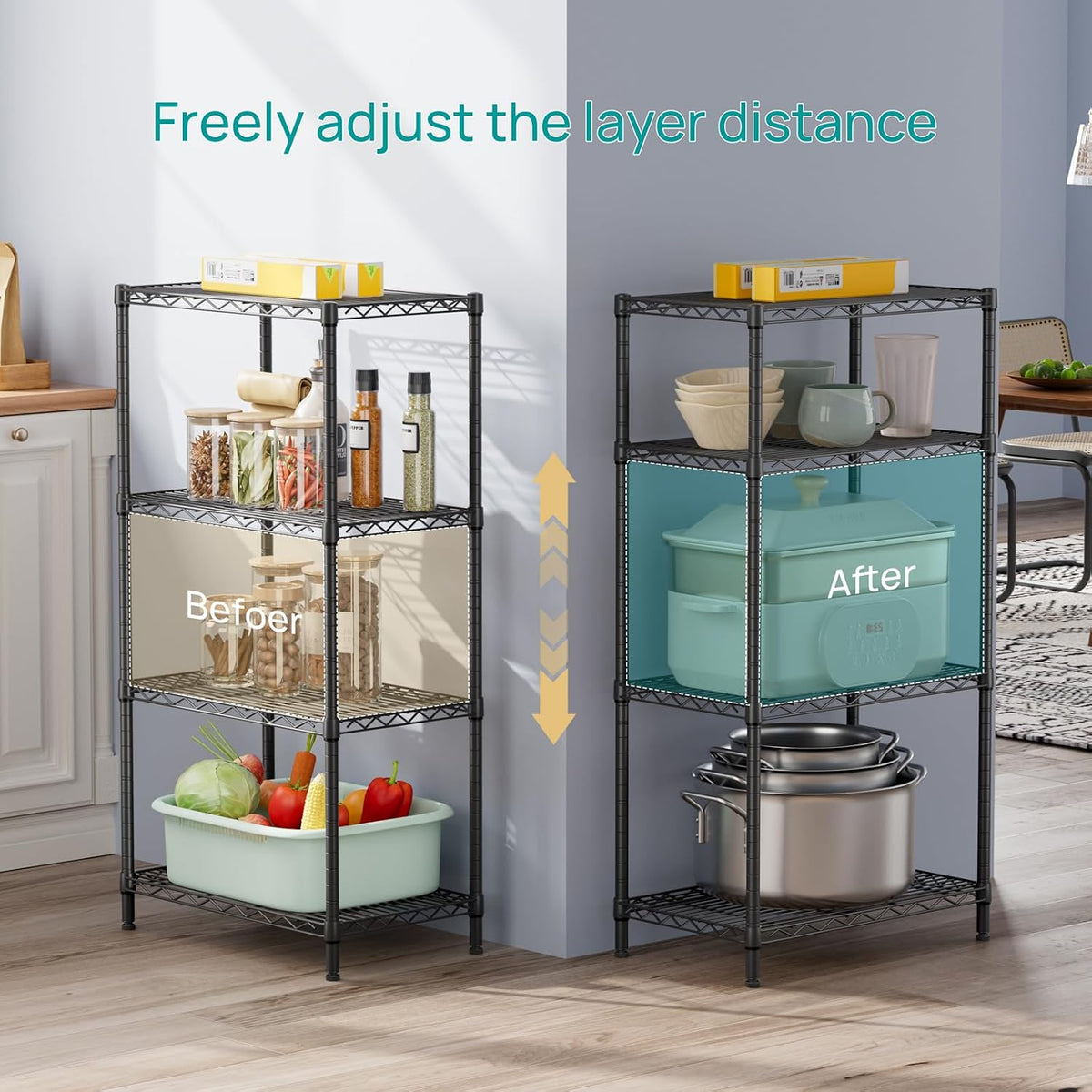 SINGAYE 4 Metal Shelves Wire Shelving Storage Shelf Adjustable Unit Pantry
