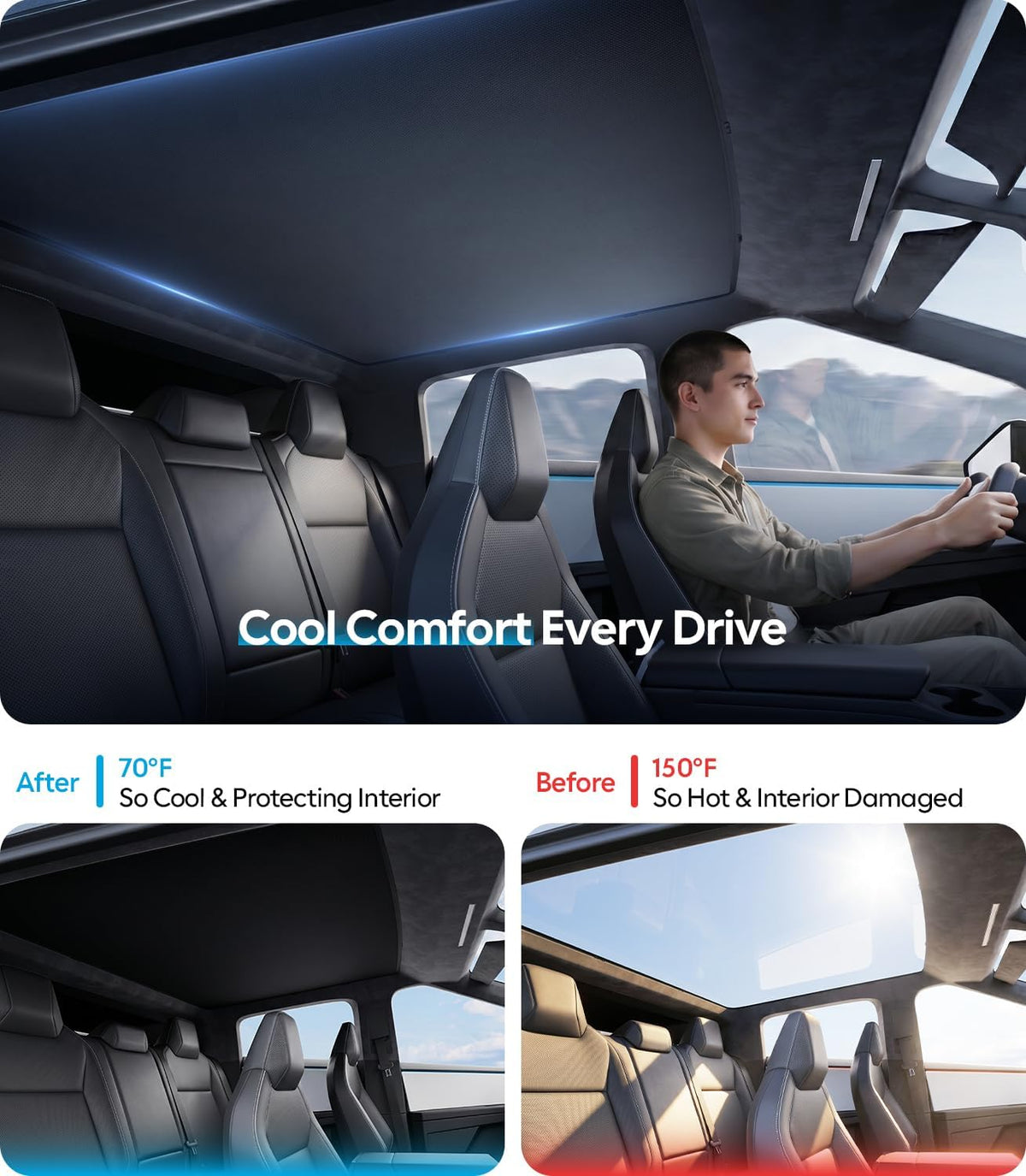 Wigoo for Tesla Cybertruck Accessories Sunshade Roof, Interior Black