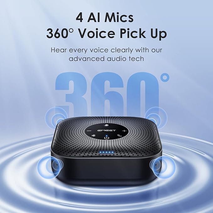 EMEET Conference Speakerphone M0 Plus, 4 AI Mics 360° Voice Pickup, Noise