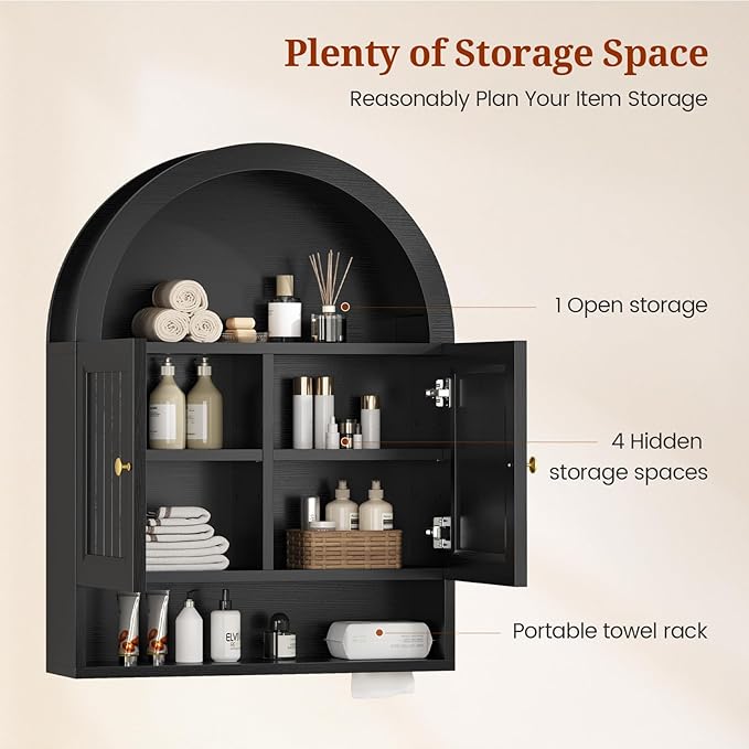Arched Bathroom Wall Cabinet, 27.4 x 36.4'' Over The Toilet Cabinet
