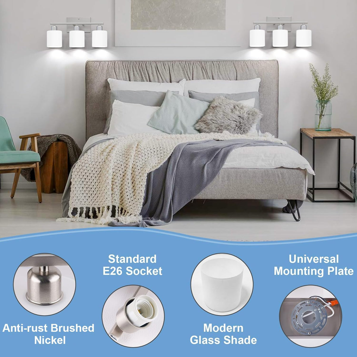 18 Inches Bathroom Light Fixtures Over Mirror Brushed Nickel