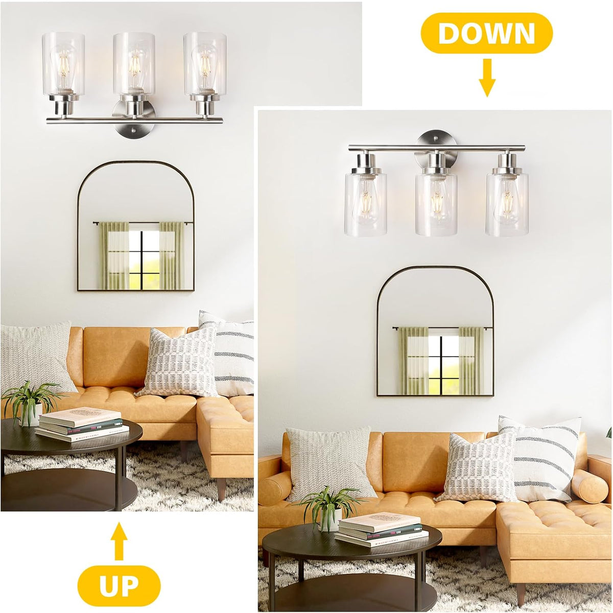 Unicozin 3 Light Vanity Lights, Brushed Nickel Wall Sconce Light with Clear G...