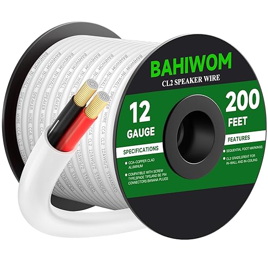 BAHIWOM Fire Safety CL2 Speaker Wire in-Wall & in-Ceiling 12 Gauge Wire 2...