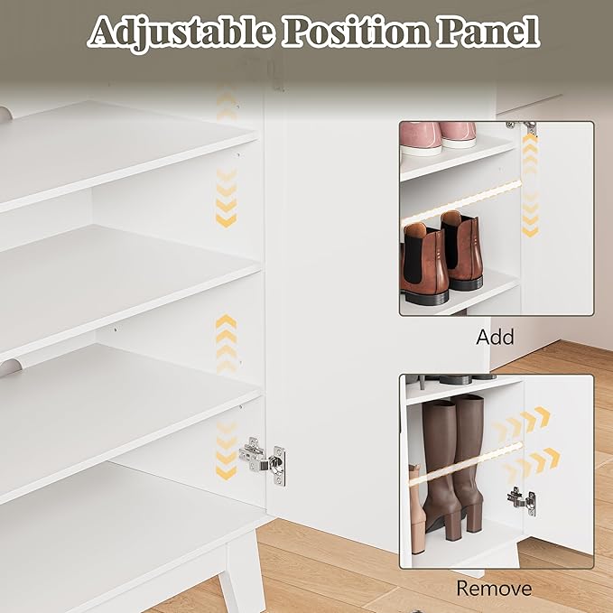 Shoe Cabinet Storage for Entryway, 4 Tier Fluted Shoe Storage Cabinet
