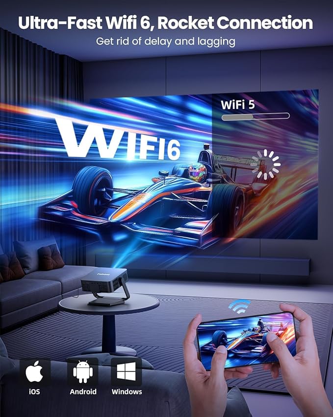 FUDONI Smart Projector with WiFi 6 and Bluetooth, 1080P Full HD Projector