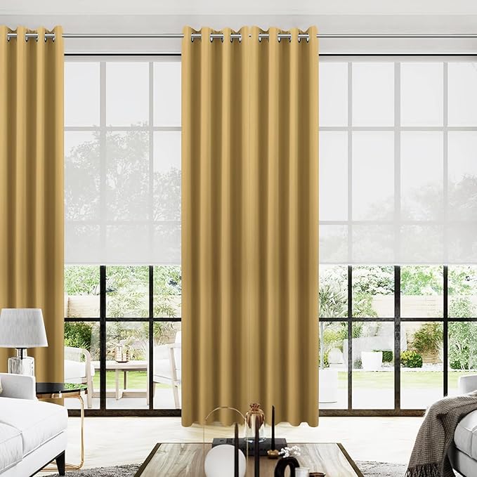 KOUFALL Gold Luxury Curtains 108 Inch Long