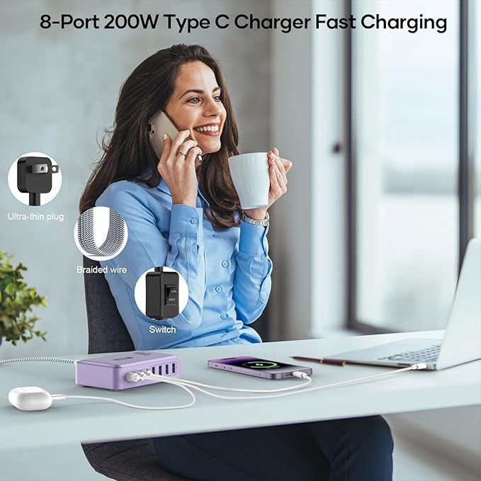 8-Port Type C Fast Charger Block 200W