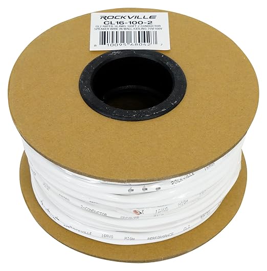 Rockville CL16-100-2 CL2 Rated 16 AWG 100' Speaker Wire, In-Wall and Ceil...