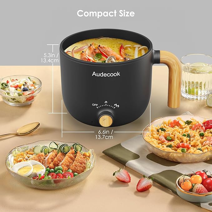Audecook Hot Pot Electric, 1.5L Rapid Noodles Cooker, Portable Nonstick Mini