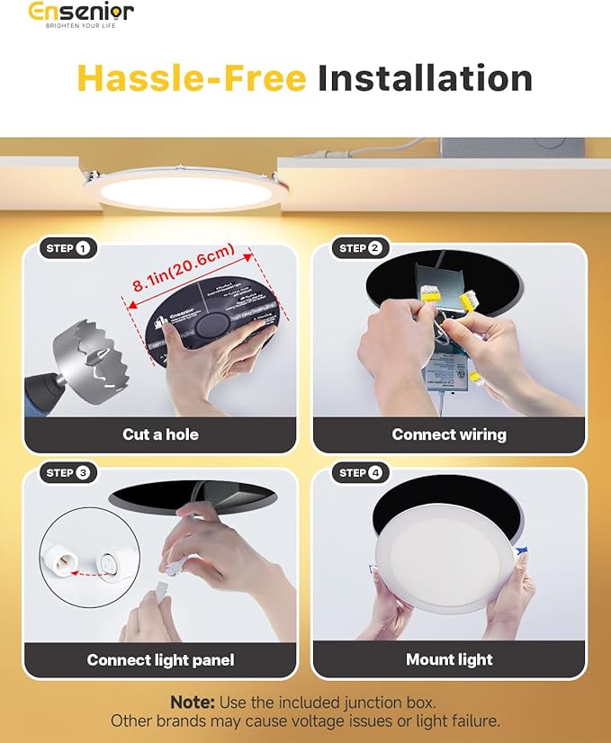Ensenior 12 Pack 8 Inch LED Recessed Ceiling Light, 2700K-5000K 5CCT, 1600LM