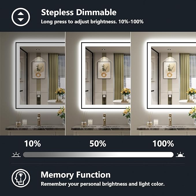 YEELAIT 40x32 Inch LED Bathroom Mirror
