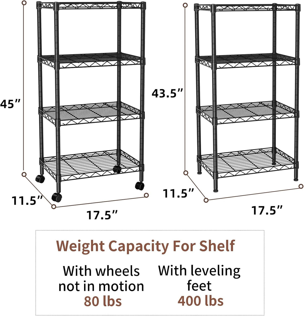 SINGAYE 4 Shelves Storage Shelf Wire Shelving Unit Metal Adjustable Wheels