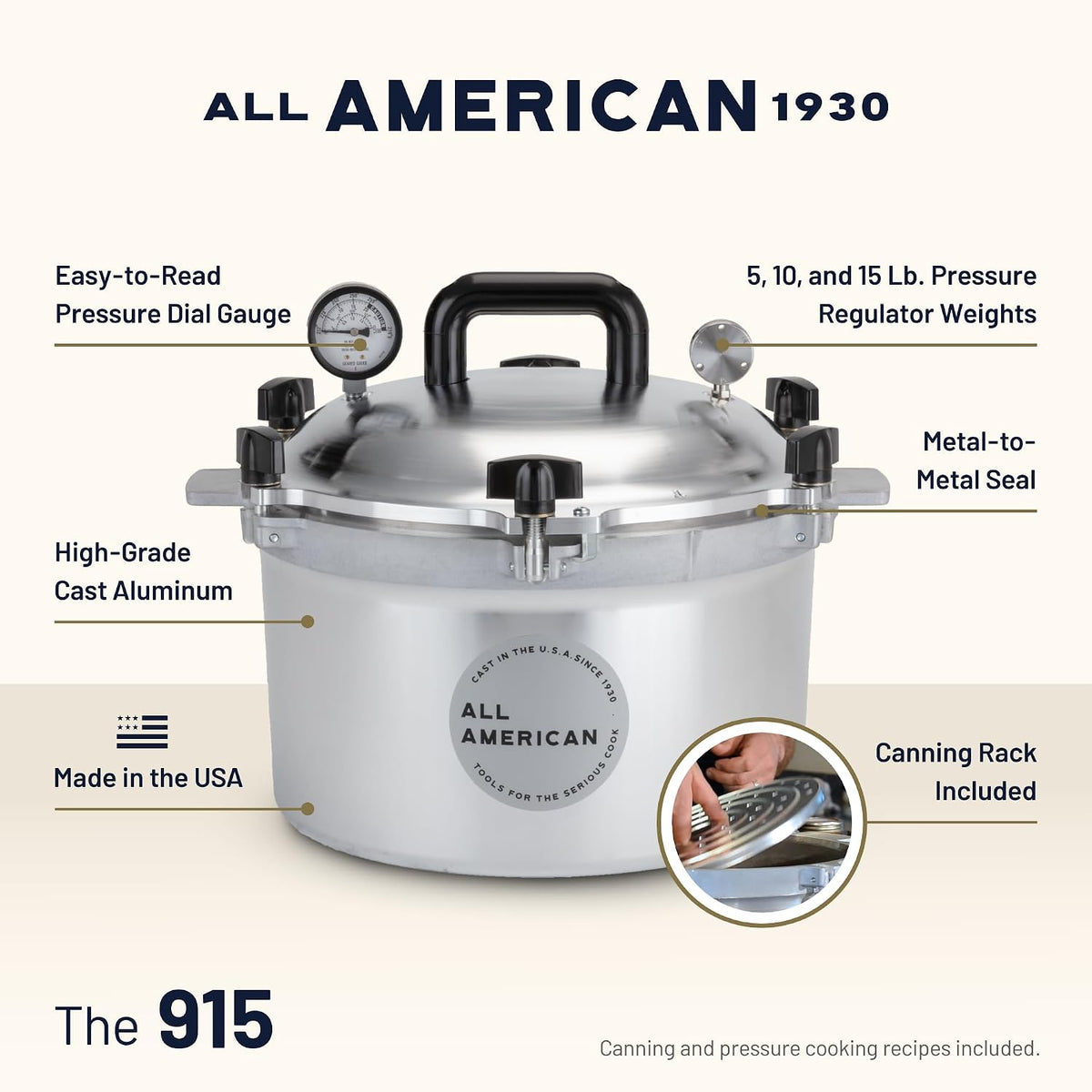 All American 1930 Pressure Cooker/Canner (915), 15.5 Quart, Original Silver