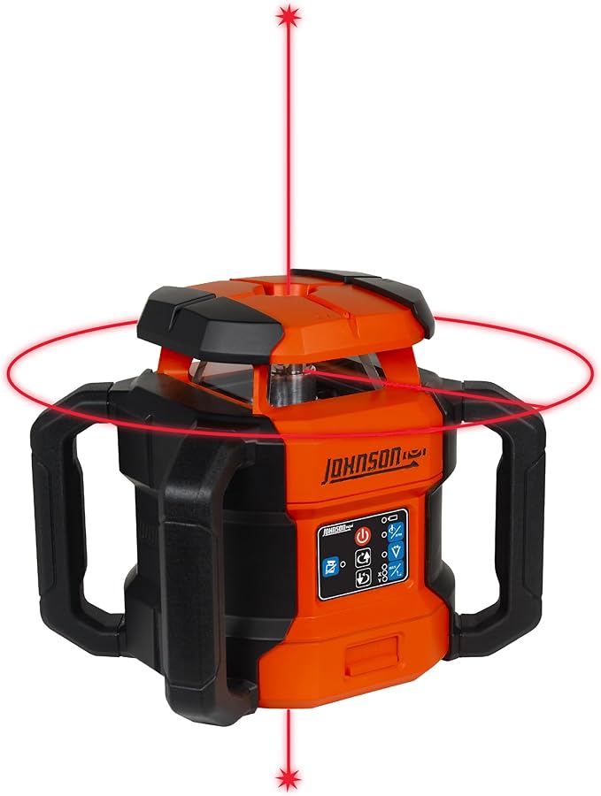 Johnson Level & Tool JRT300-RDHV-K Self-Leveling Red Dual Slope Rotary La...