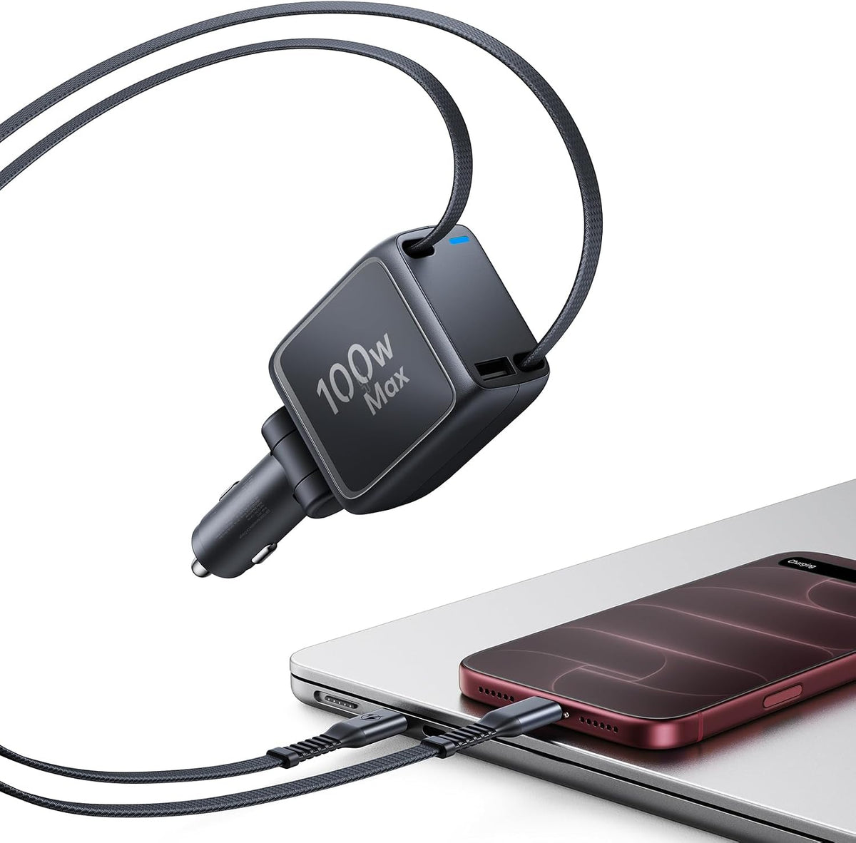 ESR Xtend 100W Retractable Car Charger with AVS, 3-in-1, USB-C & USB-A