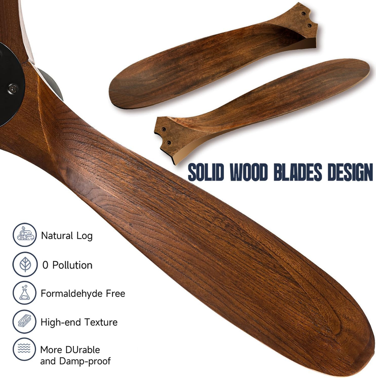 70 Inch Smart Large Ceiling Fan with Light, 3 Wood Propeller Blades