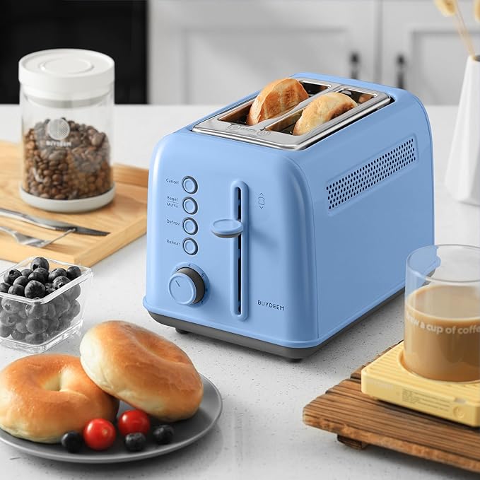 BUYDEEM DT620 2-Slice Toaster, Extra Wide Slots, Retro Stainless Steel