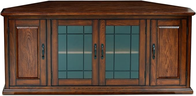 Leick Home Riley Corner TV Stand 60 in, Burnished Oak, Solid Wood, Beveled