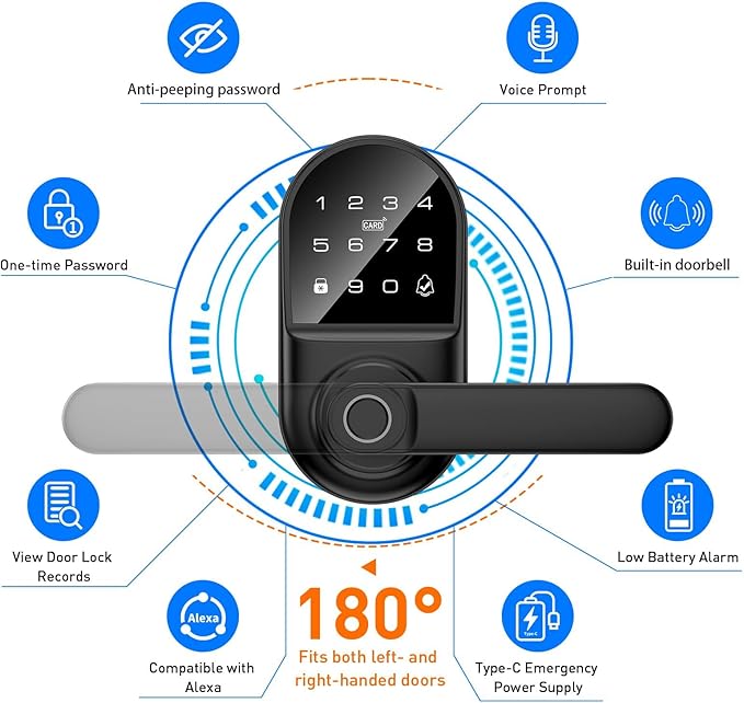Smart keypad Door Lock with Handle,Fingerprint Keyless Entry Digital Lock with