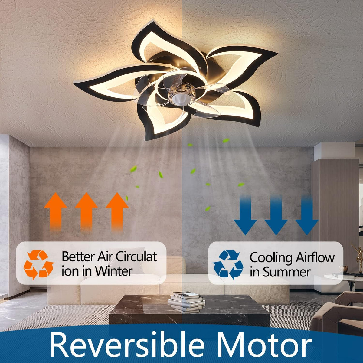 Dalouguan 24" Black Flower Ceiling Fan with Lights Remote Control, LED D...