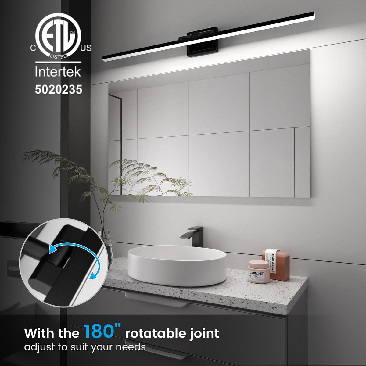 VOLISUN Modern Bathroom Vanity Light 48 inch, Rotatable, 30W Dimmable 5CCT Le...