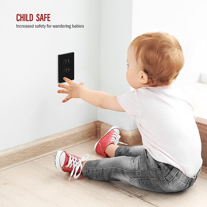 ENERLITES SI8821-BK Duplex Outlet Receptacle Cover, Screwless Wall Plate (10P...