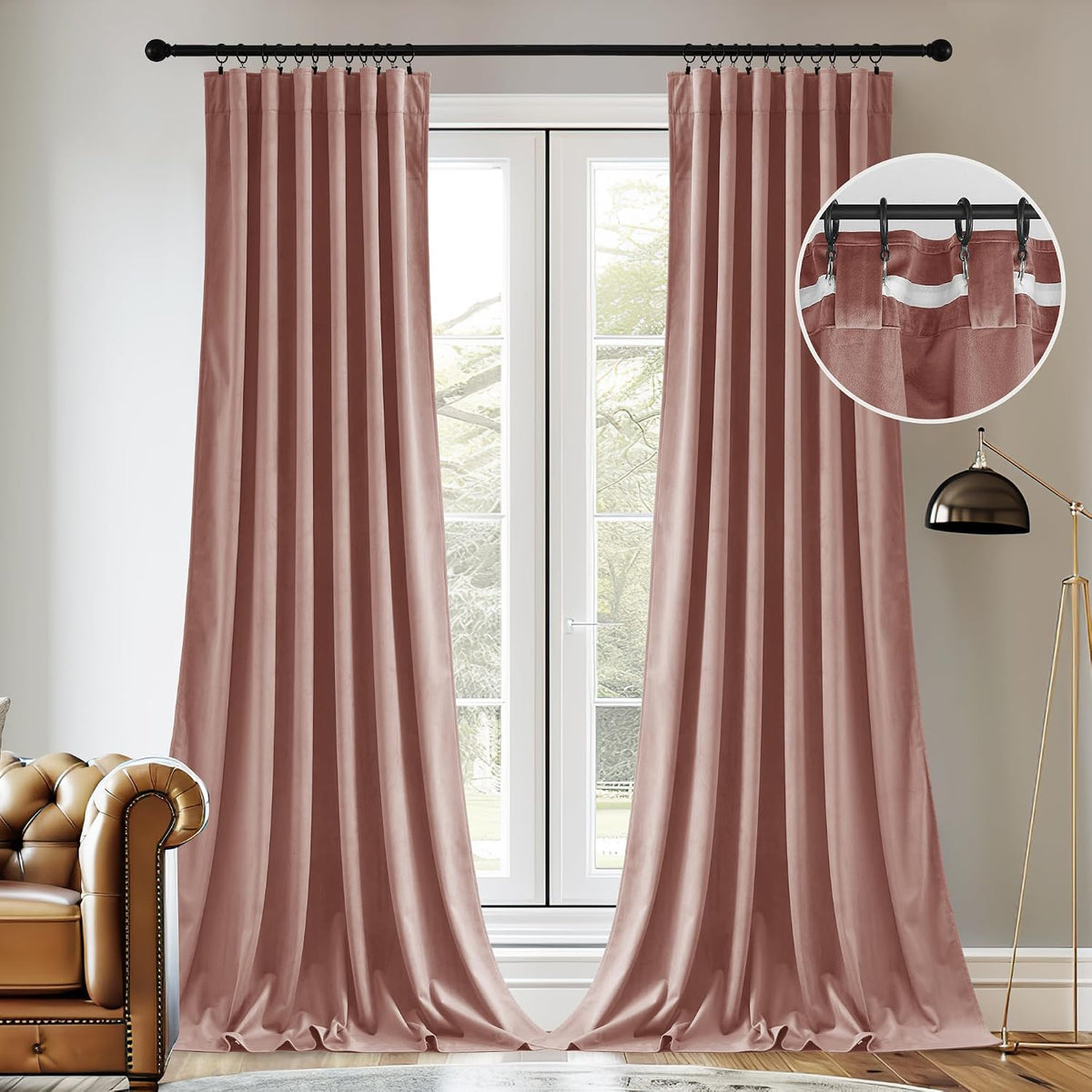 Pink Girls Bedroom Velvet Curtains 90 Inch Length 2 Panels | Romantic Blush P...