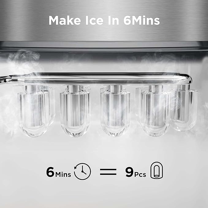 Silonn Ice Makers Countertop, 9 Cubes Ready in 6 Mins, 26lbs in 24Hrs,