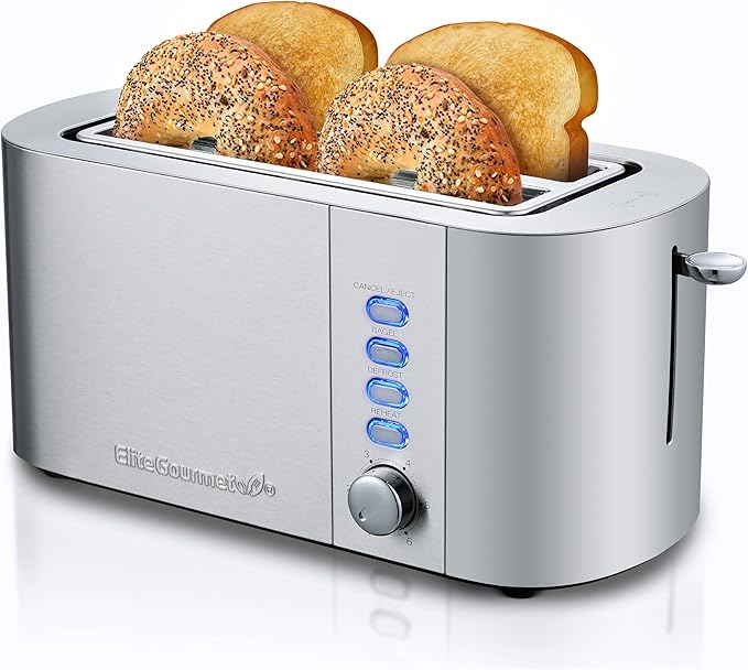 Elite Gourmet ECT4123 Long Slot 4 Slice Toaster, Extra Wide 1.5" and 5.1...