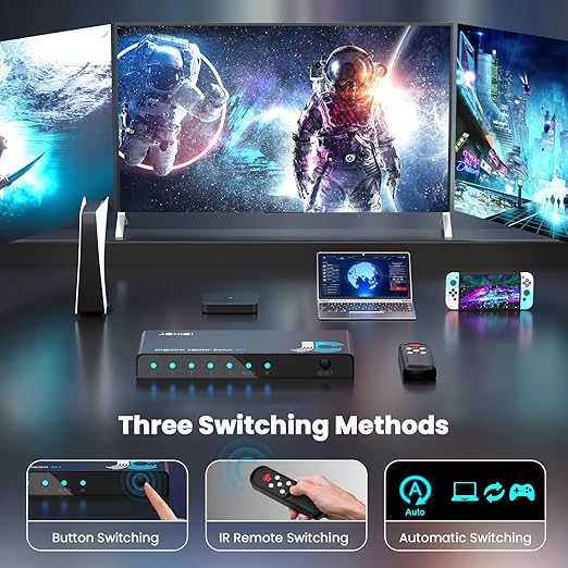 HDMI 2.1 Switch 4 in 1 Out 8K@60Hz 4K@120Hz, 4 Ports HDMI Switcher Splitter