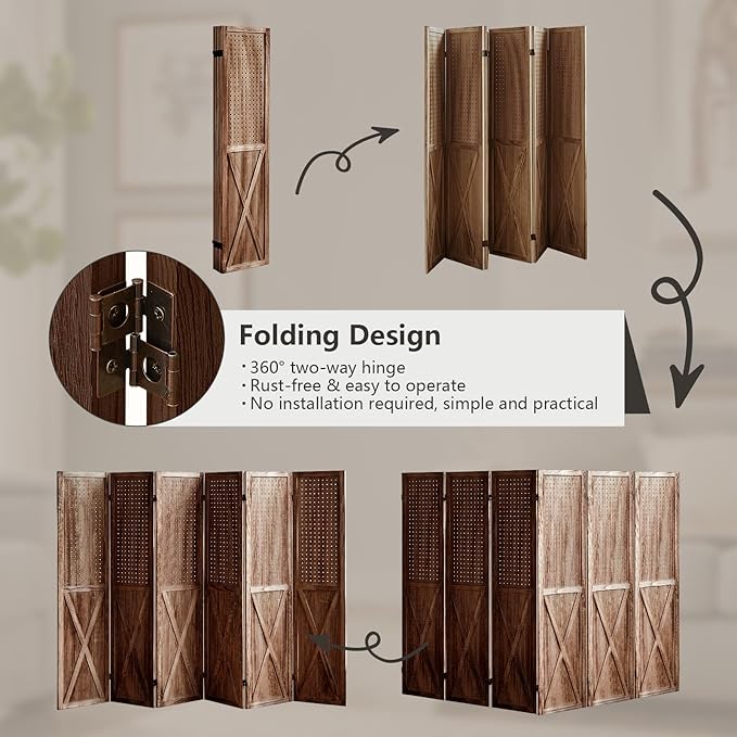 ALeesing 6 Panel Pegboard Room Divider, 5.6Ft Pegboard Display Folding Privacy