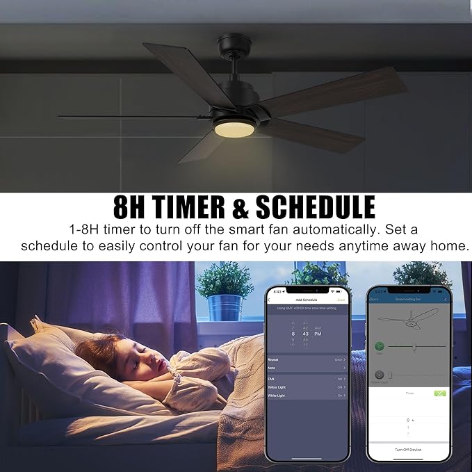 SMAAIR Smart WiFi LED Ceiling Fan, 52inch Plywood Outdoor Smart Ceiling Fan