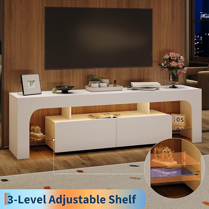 IDEALHOUSE LED TV Stand for 55 to 75 Inch TV, Modern TV Console Table