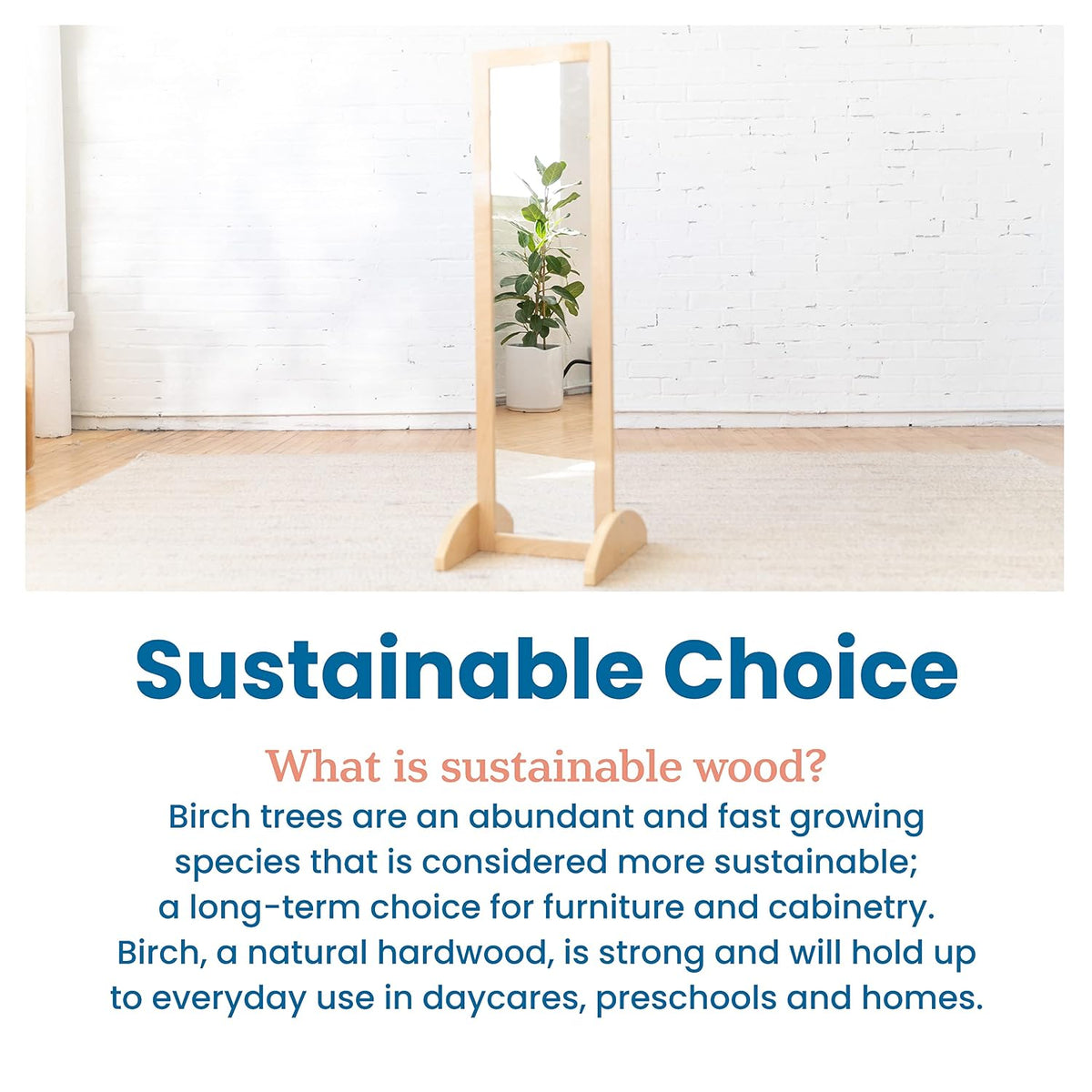 ECR4Kids Double-Sided Wooden Bi-Directional Mirror, Montessori, Natural | Dur...