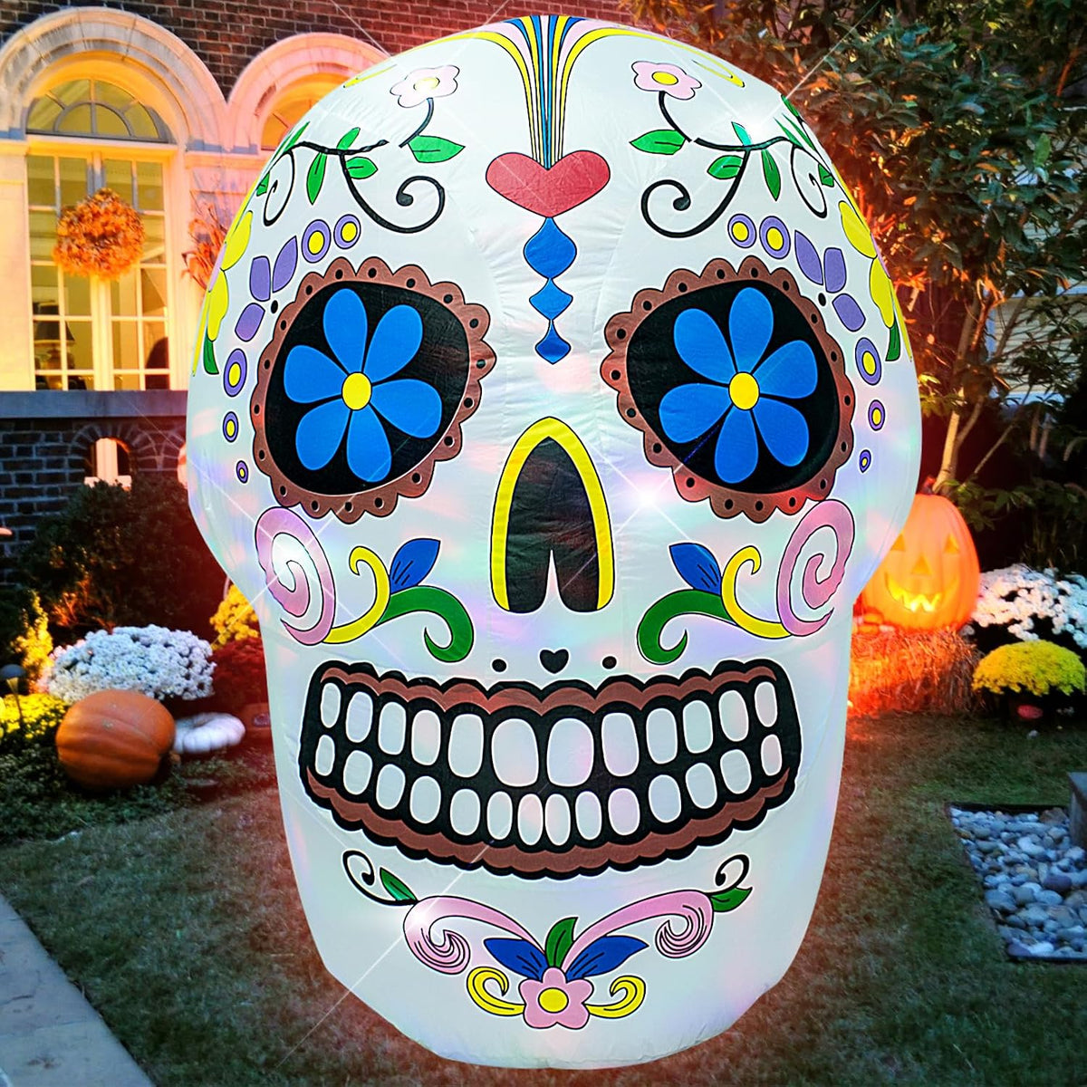AJY 4 Feet Colorful Skull Halloween Inflatable Built-in LED Lights
