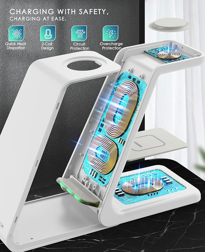 3 in 1 Wireless Charging Station, 2026 Upgraded Fast Desk Charger Station