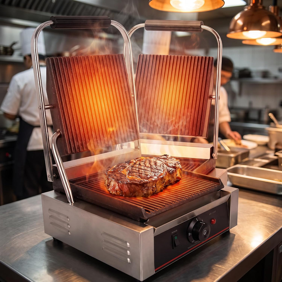 Commercial Panini Press With Grooved Grill Sandwich Maker Machine Electric