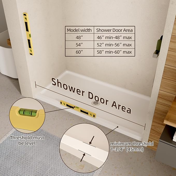 Shower Door, 50-54" W x 70" H Semi-Frameless Double Sliding Glass S...