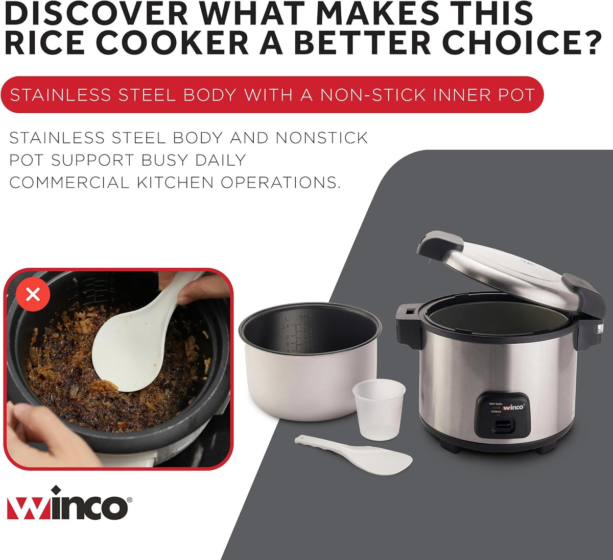 Winco Commercial-Grade Electric Rice Cooker