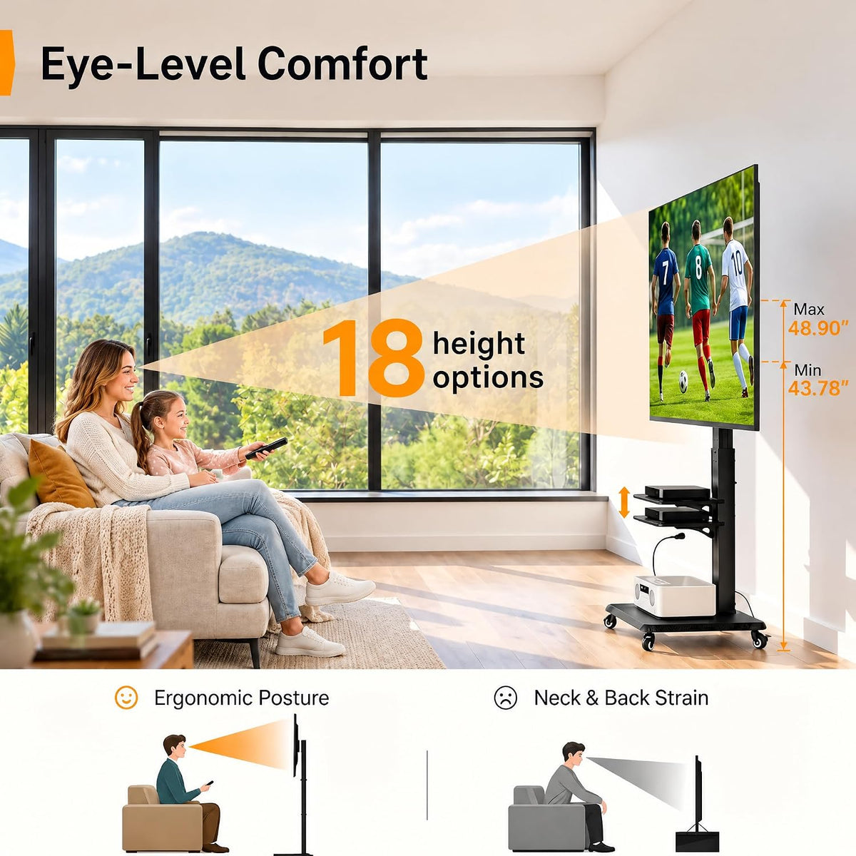 Perlegear Mobile TV Stand with Power Outlet, Tilt & Swivel Rolling TV Sta...
