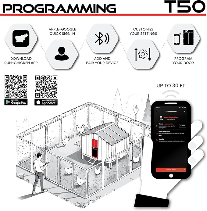 Run-Chicken Door T50 – Automatic Chicken Coop Door Opener, Battery Powered &