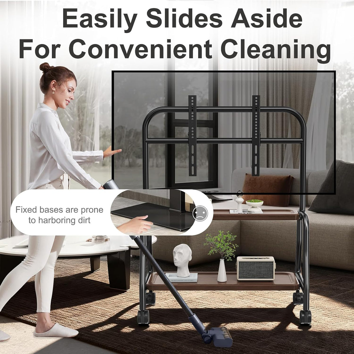 Easel Rolling TV Stand on Wheels for 32-75 Inch TVs with Double Shelves