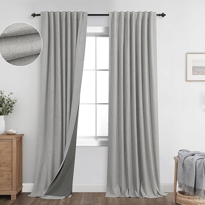 KOUFALL Linen Grey Curtains Blackout