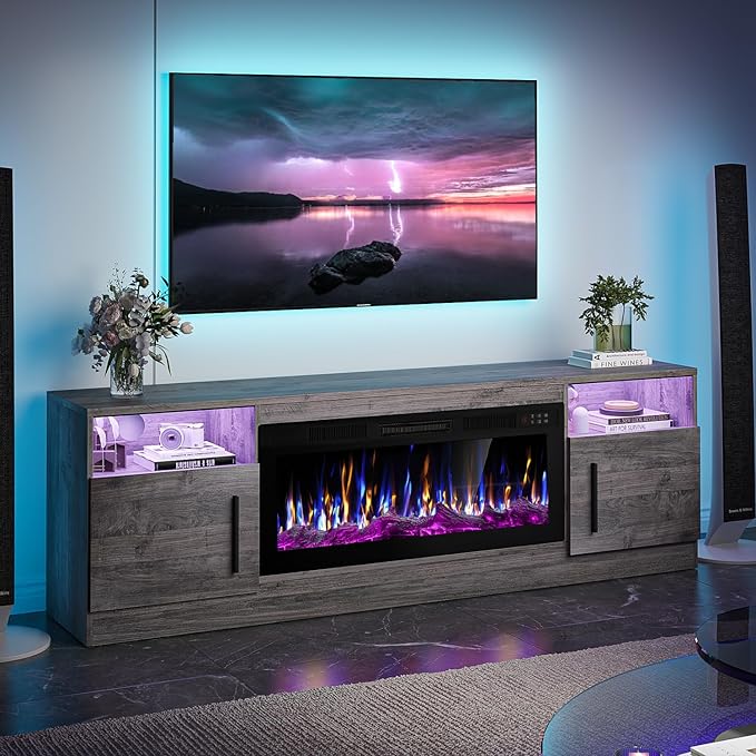 VITESSE TV Stand with 36" inch Electric Fireplace Up to 80" TVs, LE...