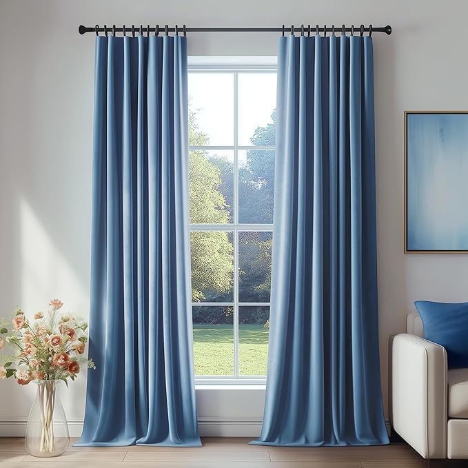 FMFUNCTEX Velvet Blackout Curtains Blue Thermal Insulated Curtains