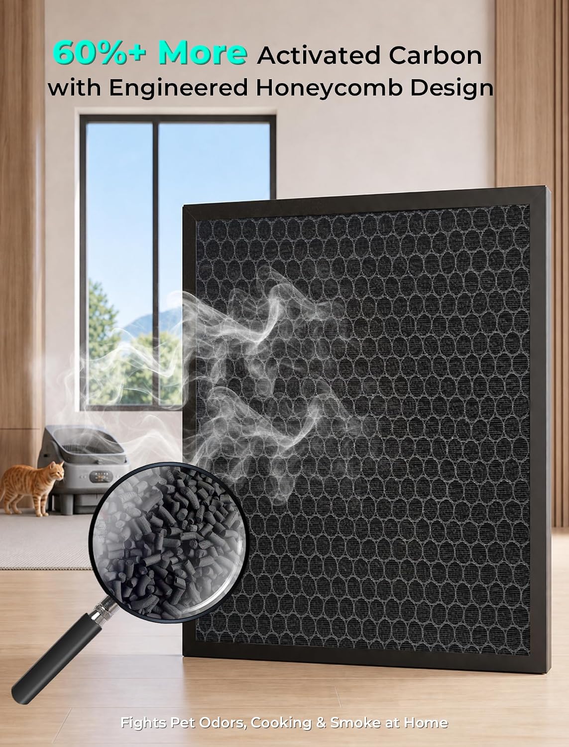 Pet Air Purifier for Home Dual-Sided Intake, High-Activated Carbon